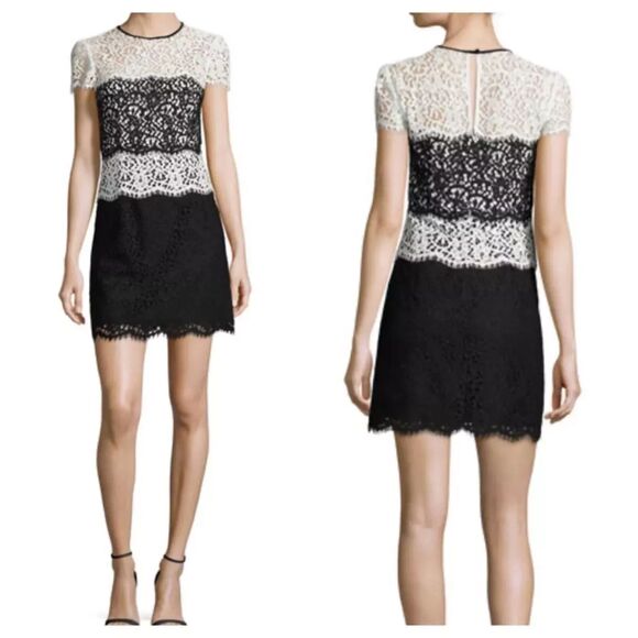 MILLY Womens Dress Size 2 Black Layered Sheath Lace Illusion GABRIELLE $495 - Picture 1 of 13